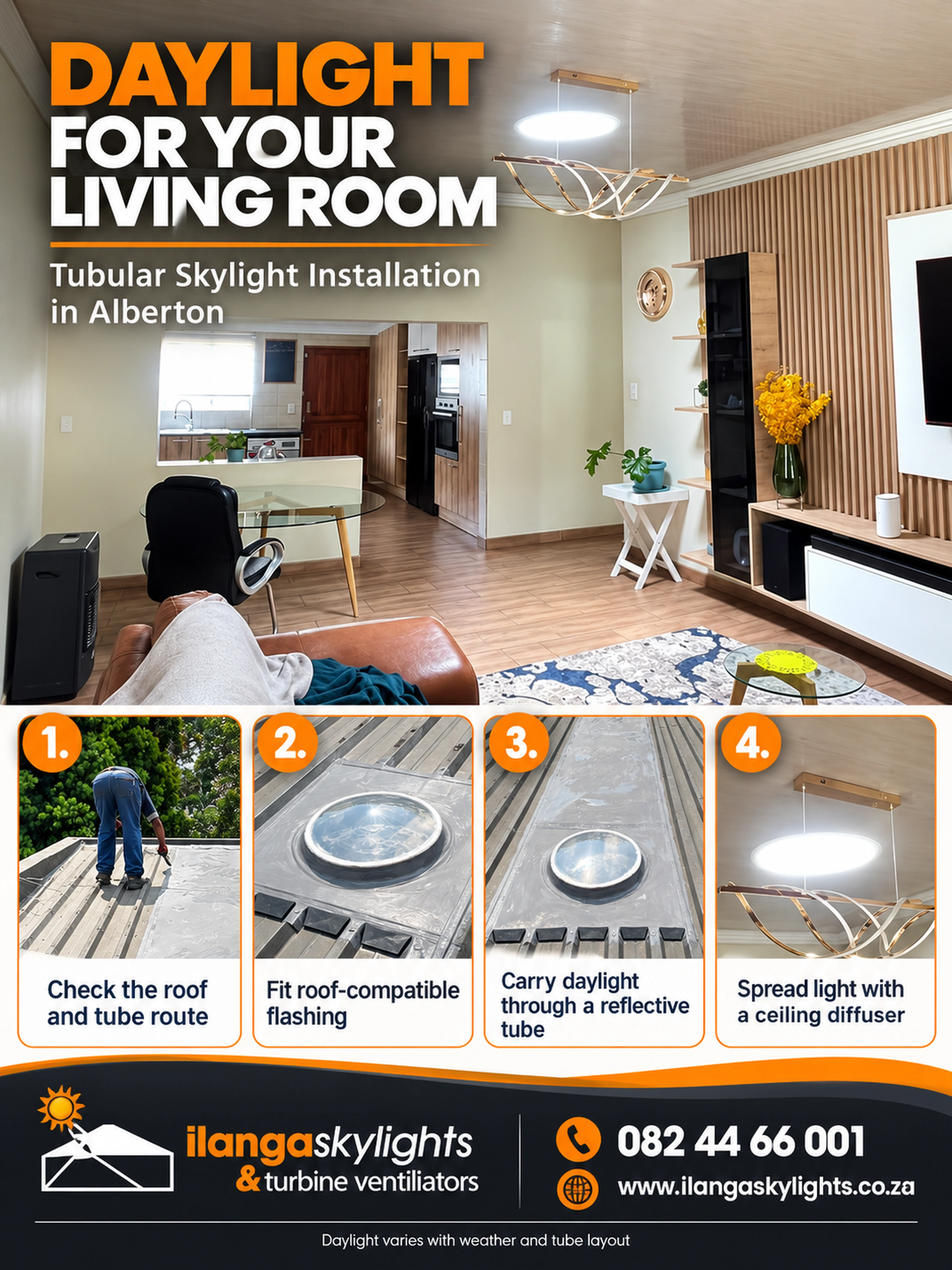 Tubular Skylight Installation in the Living Room in Alberton